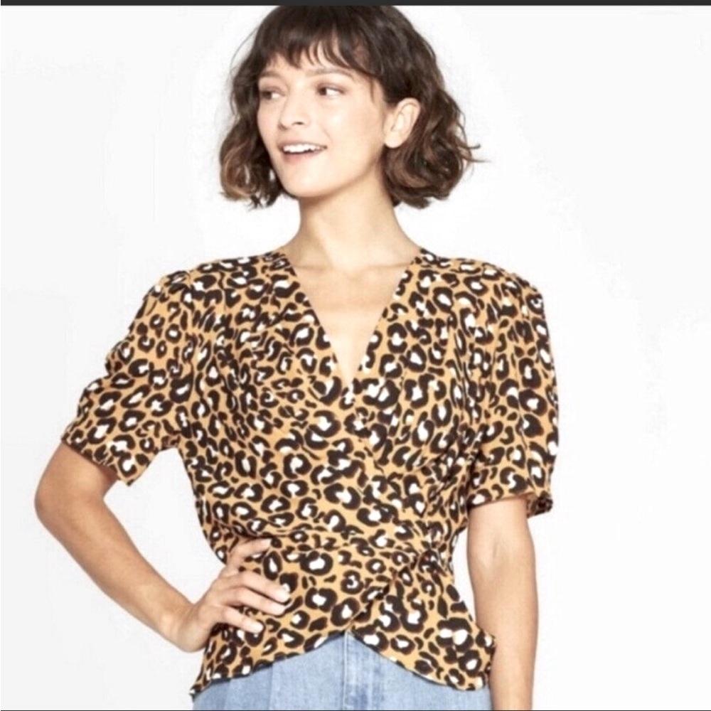 Who What Wear leopard print wrap blouse